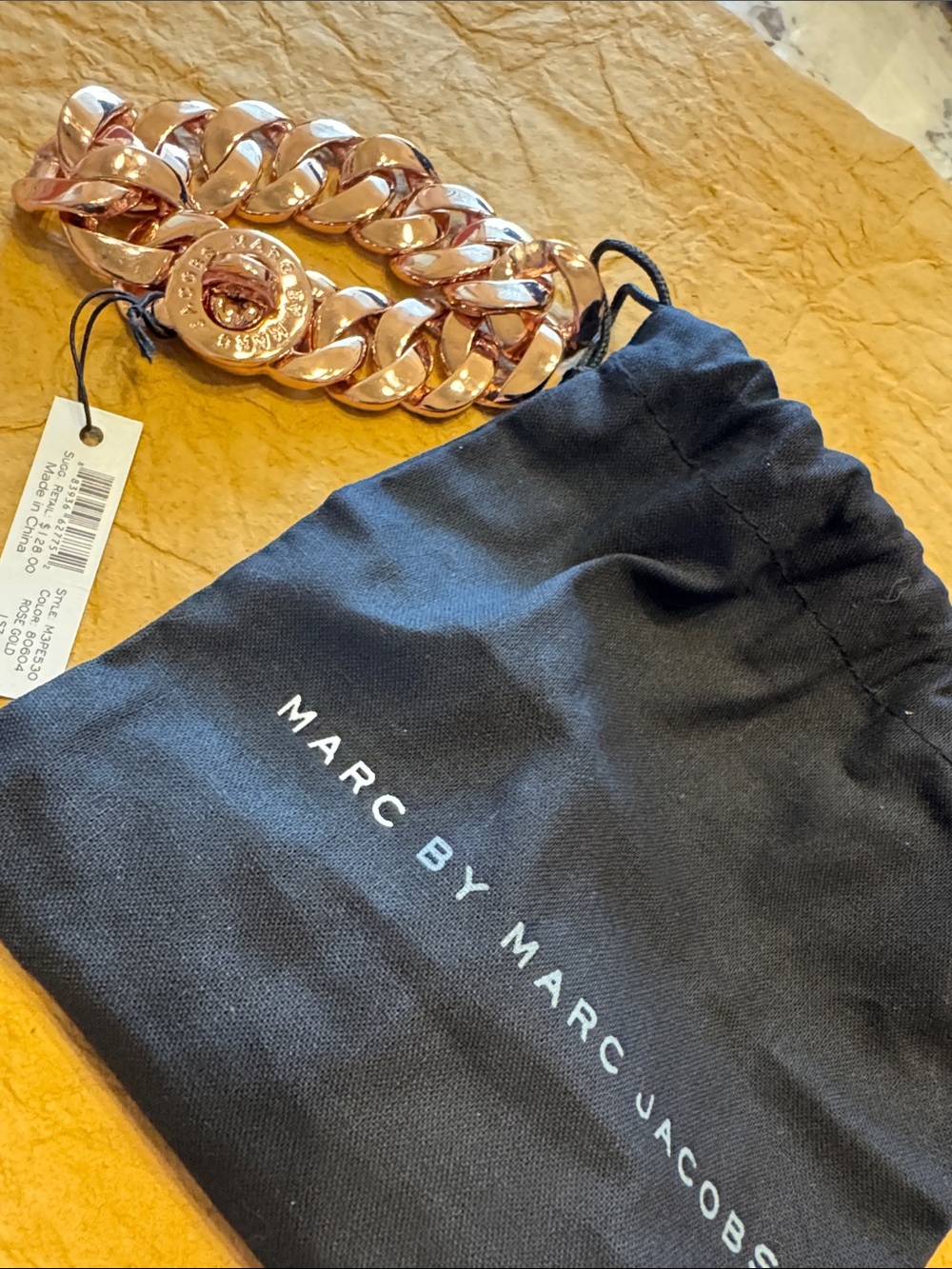 Marc By Marc Jacobs Rose Gold Tone Chunky Curb Chain Bracelet with Logo